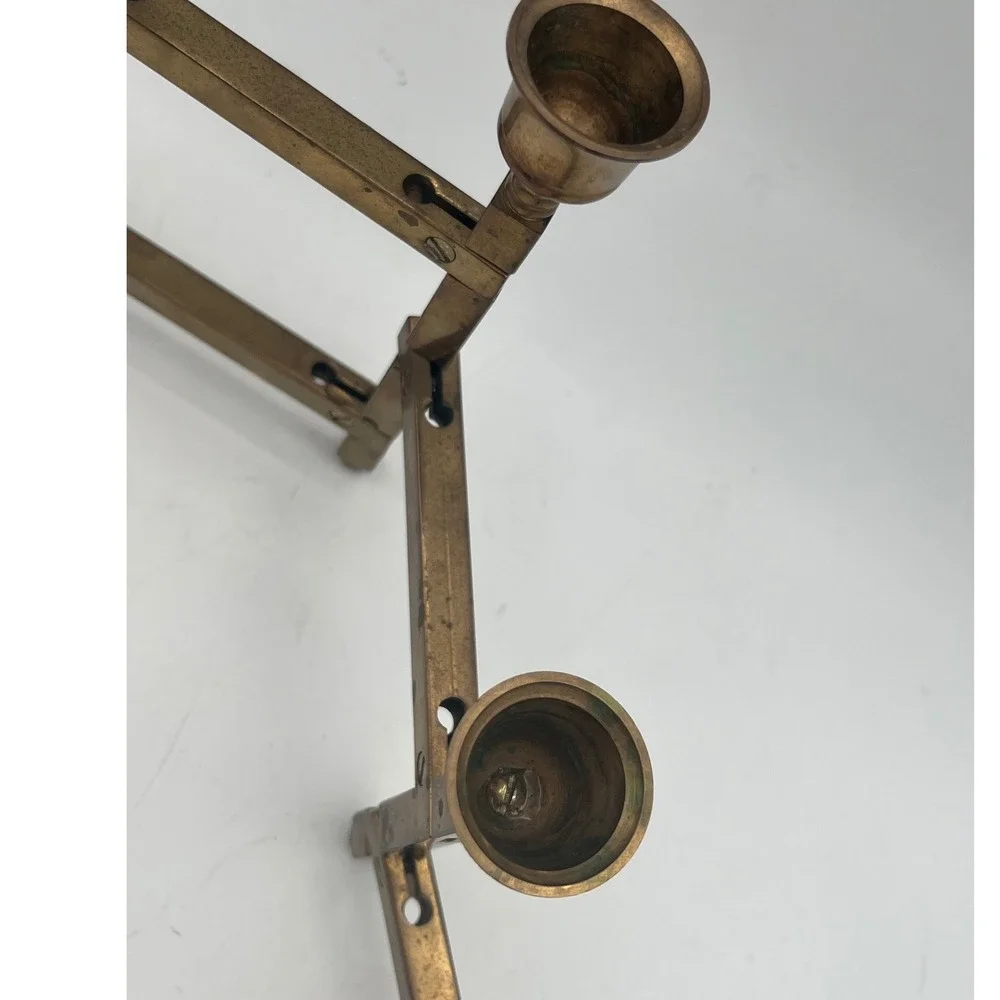 Vtg Danish Modern Brass Accordion Folding Candelabra 6 Light‎ Candle Holder MCM